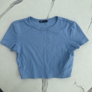 Zara Blue Cropped T-Shirt Short Sleeve